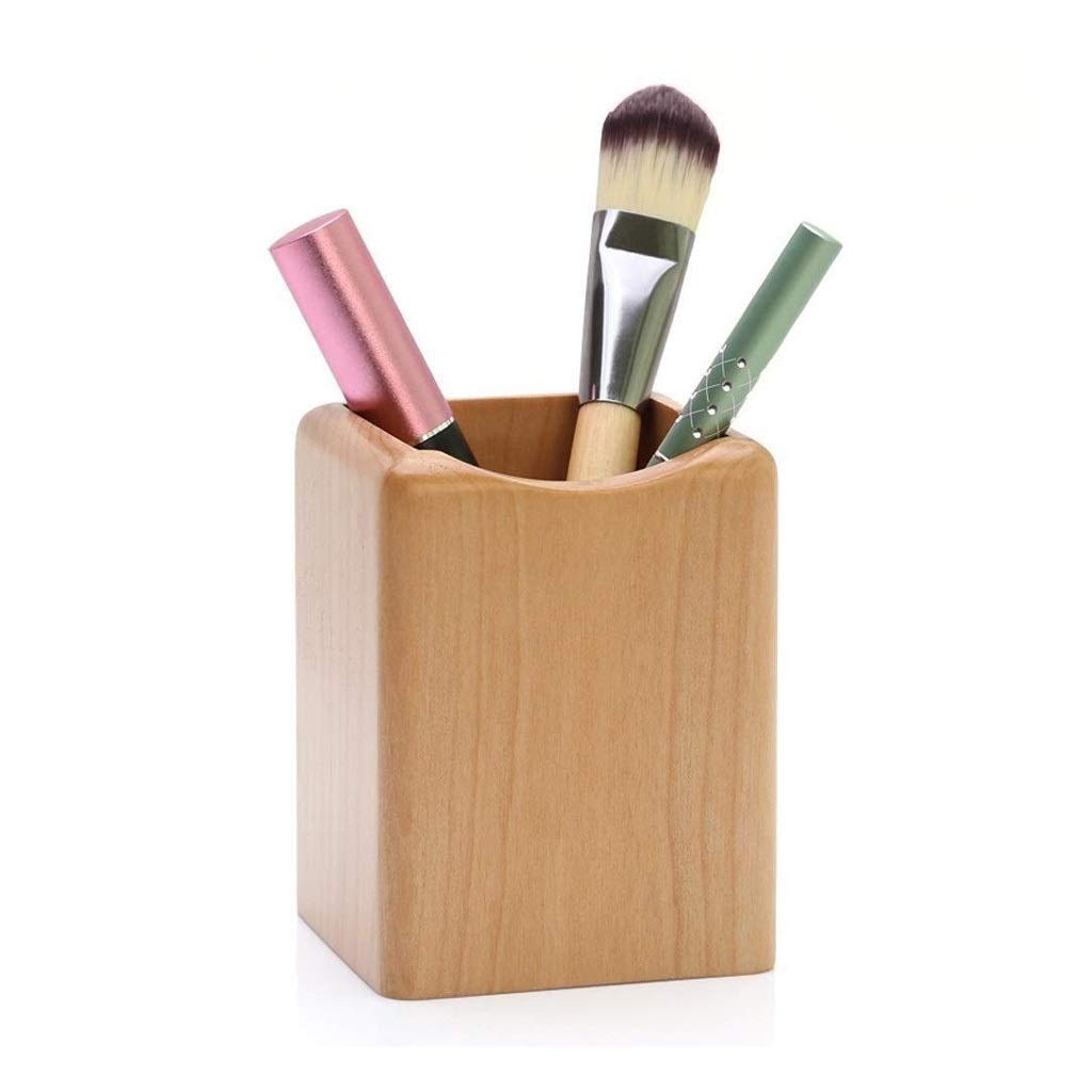 Pot à Crayons en Bois pour Bureau, Organiseur de stylos et Crayons en Bois pour stylos de Bureau (Couleur Unique 7,5 x 7,3 x 9,8 cm)