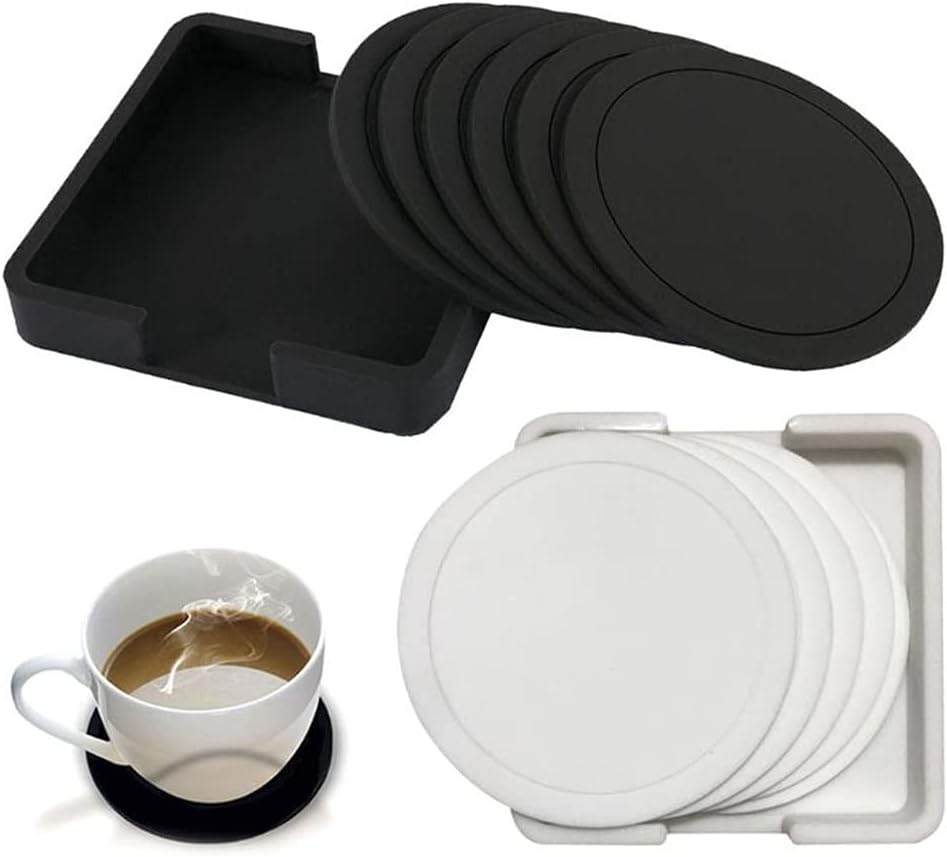 7pcs Non-Slip Table Coaster Set Heat Resistant Silicone Mat Drink Glass Coasters Kitchen Accessories Coffee Placemat(D)