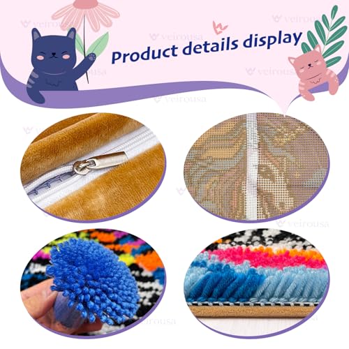 Image of veirousa Latch Hook Kits for Adults, DIY Highland Cow Pillow & Rug Craft Kit for Beginners, Animal Handmade Yarn Art, Relaxing Home Sofa Decor Gift 17x17 Inch