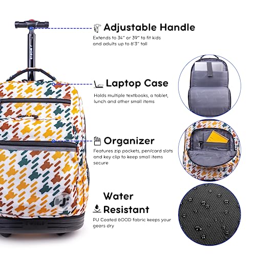 Image of J World Sundance Laptop Rolling Backpack for Girls Boys. Roller Bookbag with Wheels, 20 Inch, Vivid Tweed
