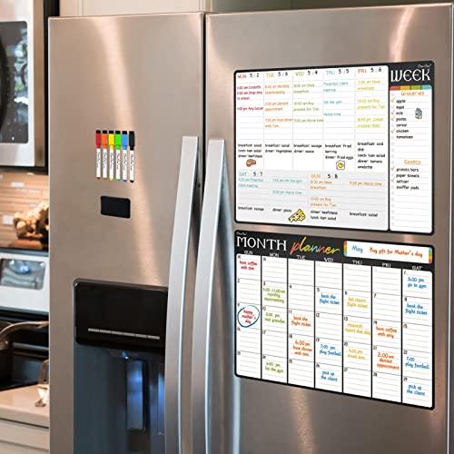 Magnetic Dry Erase Monthly & Weekly Calendar - 17"X12" Monthly & Weekly Planner For Fridge - 6 Extra Fine Point Markers Included - Shipped Flat #TOP6