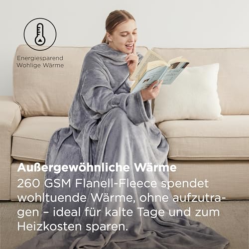 BEDSURE Decke mit Ärmeln Kuscheldecke - Weihnachten Geschenke für Frauen und Männer, Warm Ärmeldecke & Sofadecke für Erwachsene, Flauschige Ganzkörperdecke zum anziehen, Tragbare Decke, 150x200cm,Grau