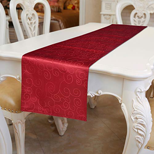 Ecosol Designs Microfiber Damask Table Runner (16"X70", Red Swirls) Flat/Straight Ends #TOP2