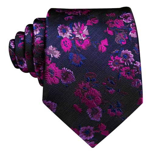 Image of Barry.Wang Flower Ties for Men Silk Woven Floral Tie Sets Necktie Handkerchief Cufflinks Wedding Party