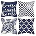Taie d'oreiller Bleu Marine Motif Géométrique Lot de 4 Moderne Lin Décoratives Floral Bande Vague Housses de Coussin 45x45 cm pour Chambre Canapé Chaise Lit Jardin