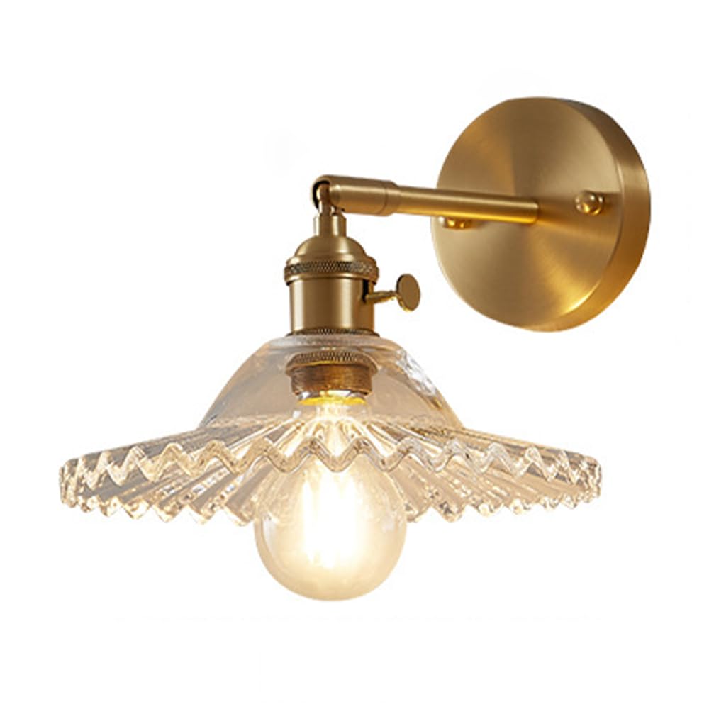 Applique da Parete Vintage con Paralume in Vetro, Applique in Ottone Regolabili a 90 Gradi, apparecchio di Illuminazione da Parete Moderno cablato con Interruttore per Comodino, Camera da Letto,