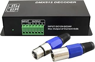 DMX 512 Digital Display Decoder, Dimming Driver DMX512 Controller for LED RGBW Tape Strip Light RJ45 Connection DC12-24V 20A (4 Channel with Display)