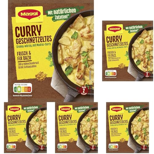MAGGI Fix für Curry Geschnetzeltes, Würzmischung, mit natürlichen Zutaten*, für 2 Portionen, 5er Pack (1 x 41g)