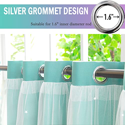 Image of Yancorp Kids Curtains for Girls Bedroom - Princess Panel for Daughter Room, 84 Inches Long, Star Design with Tieback & 3 Bowties (Purple Teal, W52*L84)
