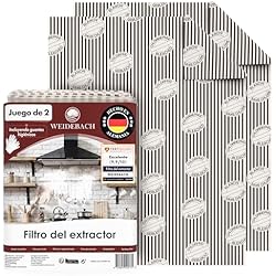 Campana Extractora De Grasa WEIDEBACH® 2 filtros planos para campana extractora (filtro de grasa), 57 x 54 cm, 1 mm de grosor, se puede cortar, con indicador de saturación, rendimiento de filtrado superior, 100% compostable,