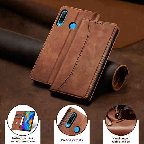 Image of Jasonyu Case for Huawei P30 Lite Leather Wallet Flip Cover with Card Holder,Kickstand, Magnetic Closure,TPU Shockproof Phone Case Compatible with Huawei P30 Lite (Brown)