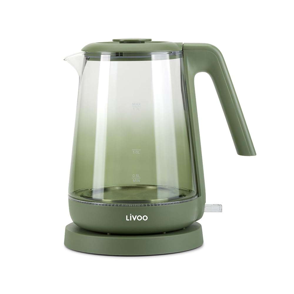 Livoo - Bollitore in vetro DOD216V 1.7L - 1850W - 2200W, vetro borosilicato, retroilluminazione interna