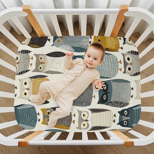 Image of Forest Owl Vintage Crib Sheets Soft Breathable Fitted Baby Crib Sheets Mattress Cover for Girls Boys, 52 inch x 28 inch x 9 inch