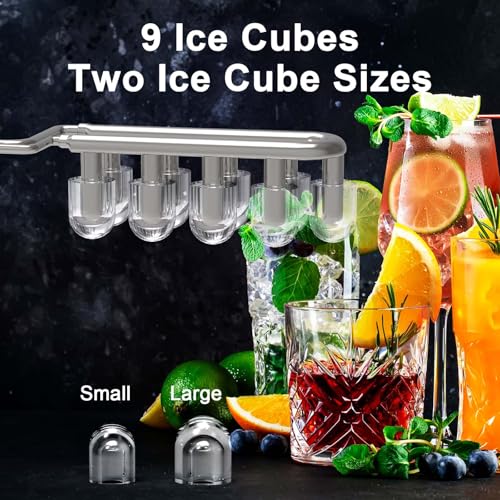 POWSAF Eiswürfelmaschine, Selbstreinigend Tisch Eiswürfelbereiter, Kleine Eismaschine mit Eisportionierer & Korb, 9 Eiswürfel in 8 min, 12 kg/24 Std, Ideal für Zuhause, Büro, Camping, Schwarz