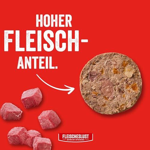 Fleischeslust Hundewurst | Zartes Rind mit Karotte, Hagebutte & Kürbiskernen | Futterbox (6x800g) | Nassfutter | schnittfest | getreidefrei | Alleinfuttermittel für ausgewachsene Hunde