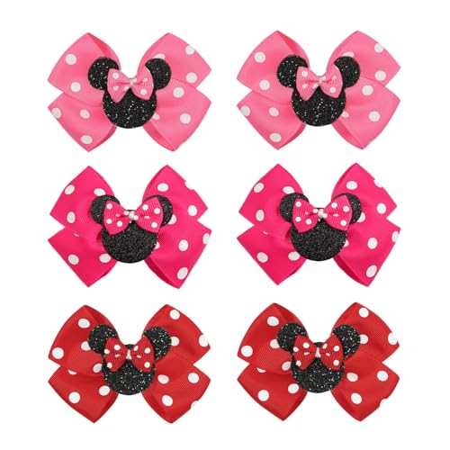 Ayesha Mouse Ears Hair Clips 3 Inch Grosgrain Ribbon Mouse Bow Hair Clips for Girls Hair Accessories for Baby Girls Toddler Kids Costume Birthday Party