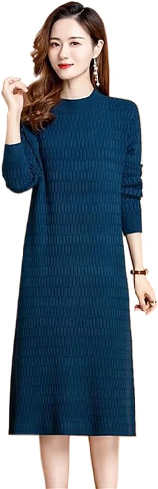 LIXINGHEITANG Knitwears Sweater for Women's Loose Autumn Winter Bottom Dress Neck Knit Long Sleeve Femme Dresses