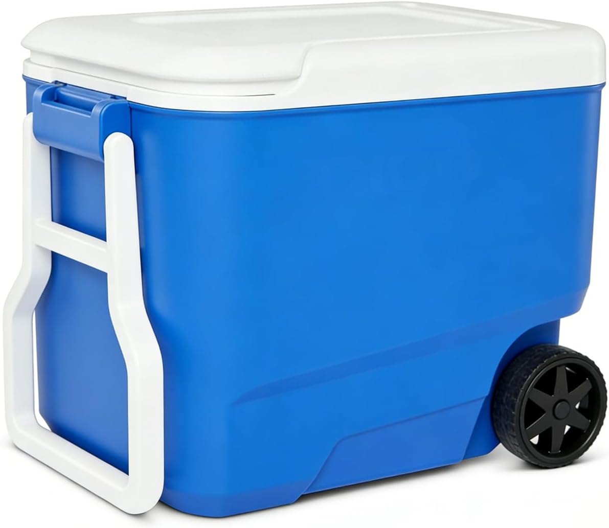 38 QT Cooler with Wheels, Rolling Cooler with Reinforced Tow Handle, Ice Chest for Outdoor, Camping, Fishing, Picnicking