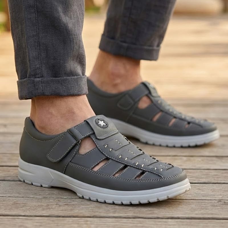 Image of FAUSTO Men's Feather Light EVA Sole Shoe Style Comfortable Dress Sandal With Memory Cushion|Stitched Hook & Loop Sandal For Work|Evening|Festive