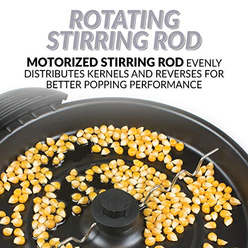 Nostalgia SP660SS 6-Quart Stirring Popcorn Popper with Quick-Heat Technology, Makes 24 Cups of Popcorn, Kernel Measuring Cup, Oil Free, Makes Roasted Nuts, Perfect for Birthday Parties, Stainless