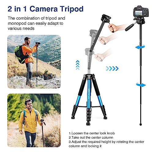 Image of Victiv 72 inch Camera Tripod, Tall Tripod for Camera Cell Phone, Heavy Duty Camera Tripod Stand, Professional Aluminum Monopod, Compatible with Canon Nikon Sony DSLR Cameras - Blue
