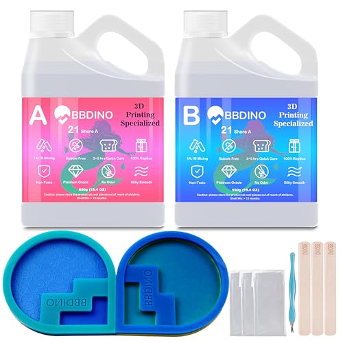 BBDINO Anti Cure Inhibition Silicone Mold Making Kit 21A- 1100g Platinum Liquid Silicone for Mold Making, Clear Translucent, 1:1 by Volume, Specialize for 3D Printing Project & Clay Sculpture Molding