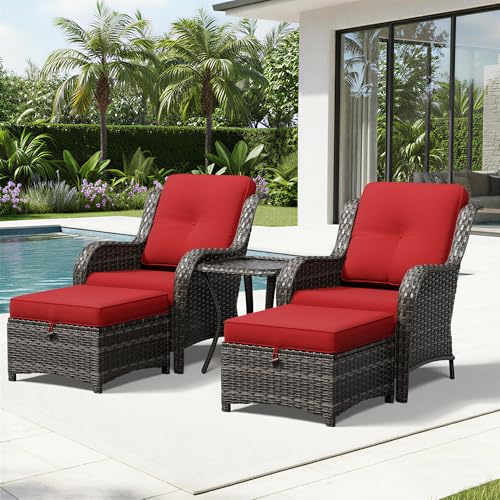 Image of Joyside 5 Piece Wicker Patio Furniture Set, Rattan Patio Chairs with High Back, Deep Seating, Wide Armrest, Thickened Cushions, Outdoor Furniture for Deck, Porch Use