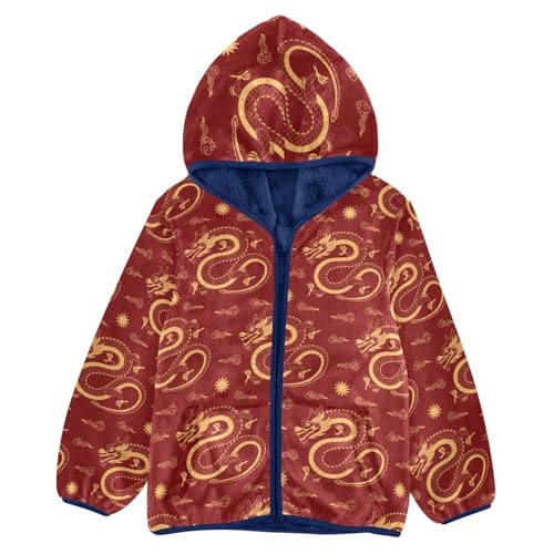 Chinese Dragon Gold Girls Fleece Jacket Girls Fall Jacket Girls Zip Up Hoodie Girls Sherpa Jacket 2-10T
