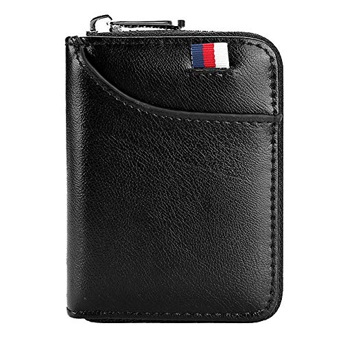 Hibate RFID Blocking Leather Credit Card Holder Wallet for Men Women Business ID Case 12 Cards Slots Zipper Pocket Purse - Black