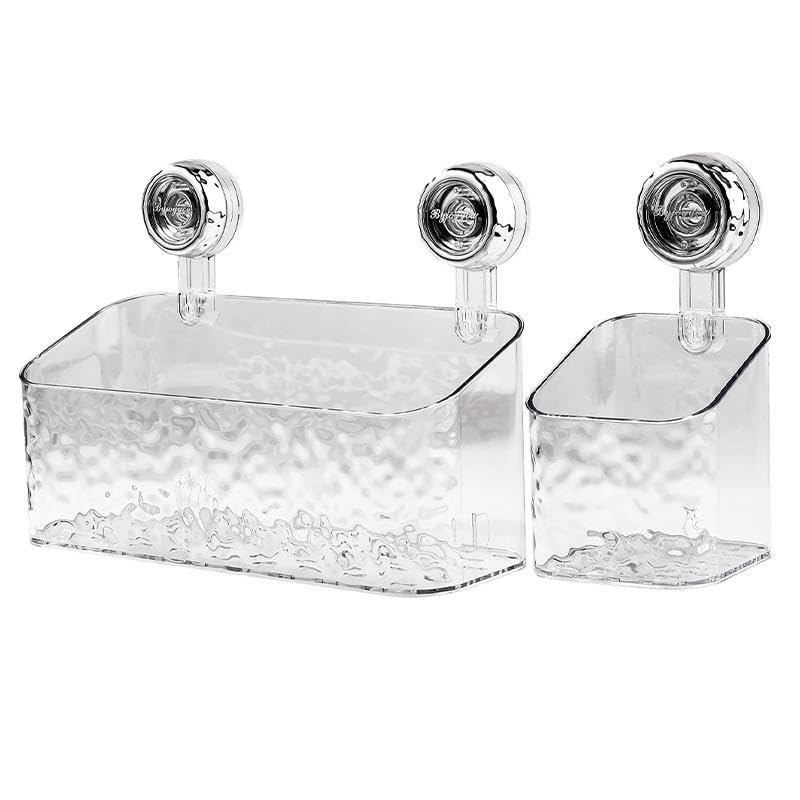 HUYHSD Modern Minimalist Luxury Glacier Pattern Suction Cup Shelf Organizer Transparent White Large Small NO-Drilling Removable Wall Mounted
