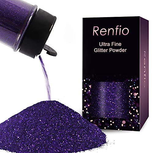 Renfio Purple Glitter 2.11 Oz/60g Fine Glitter Glitter for Crafts 1/128 Halloween Glitter PET Flake Crafts Sequins Epoxy Chips Flakes for Halloween Decorations Resin Roses Bats - Violet