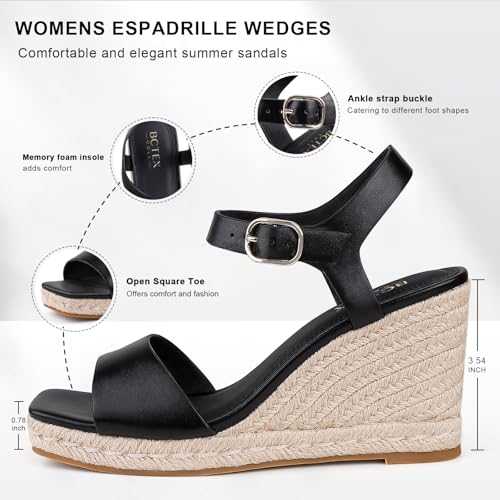 BCTEX COLL Women's Platform Wedge Espadrilles Sandals Comfortable Open Toe Ankle Strap Summer Casual Shoes Brown Black Nude2