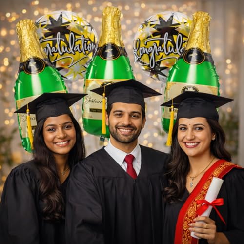 Image of Rozi Decoration Champagne Bottle Congratulation Theme Foil Balloon Set of 5 (Champagne Green- 58326)