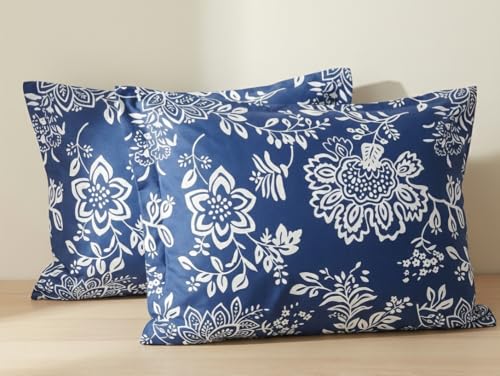 Image of 400TC Cotton Feel Glace Cotton Double Bed Fitted Bedsheet Set || Includes 1 Elastic Bedsheet King Size & 2 Pillow Covers (78 x 72 Inches, Aarchid Blue)