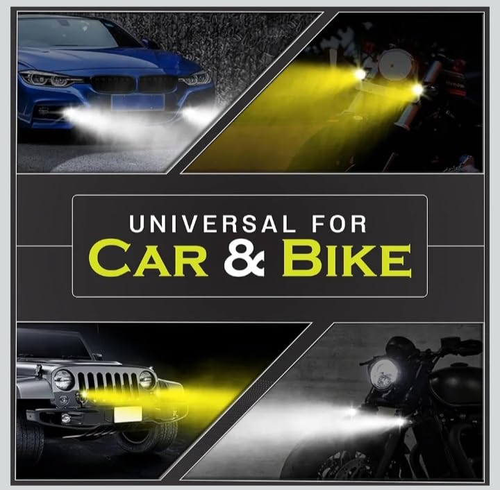 Image of Mini Driving 30W LED Fog Light for Bike and Car | White /Yellow Fog Lamp with Flashing Mode & Switch | Super Bright Driving Light