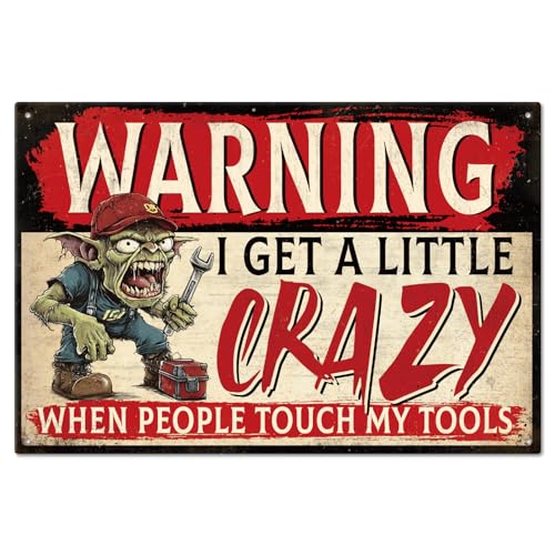 GLOBLELAND Cartel Metálico de Advertencia 20x30 cm 'No Toques Mis Herramientas' Pintura Vintage Sobre Estaño Póster Mural Placa para Garaje Taller Cueva del Hombre Oficina Casa Decoración Mural