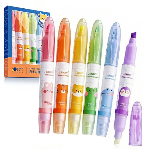 ENLACE 6 Farben Textmarker Radierbar Set 1~5mm Radierbaren Textmarkern Textmarker Pastell für Kinder Erwachsene Studenten Schule Büromaterial- Keilspitze für feine oder breitere Linien
