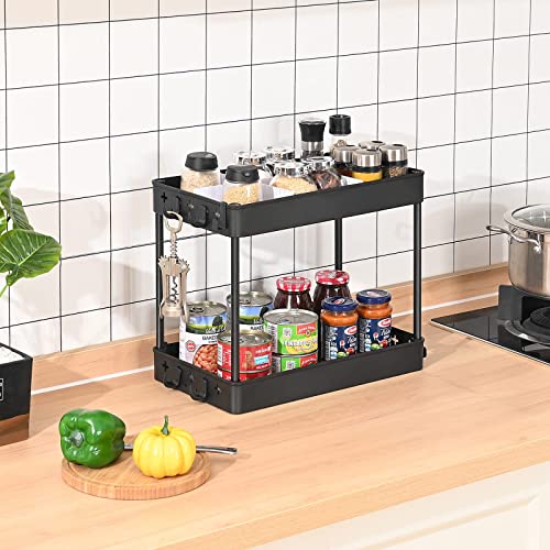 KINGRACK Slim Storage Trolley, Narrow Rolling Cart 4 Tier on Wheels, 22cm Wide Slide out Rolling Utility Cart with Hooks Dividers for Kitchen or Living Room, Laundry Room,Office Bathroom, Black - Image 6