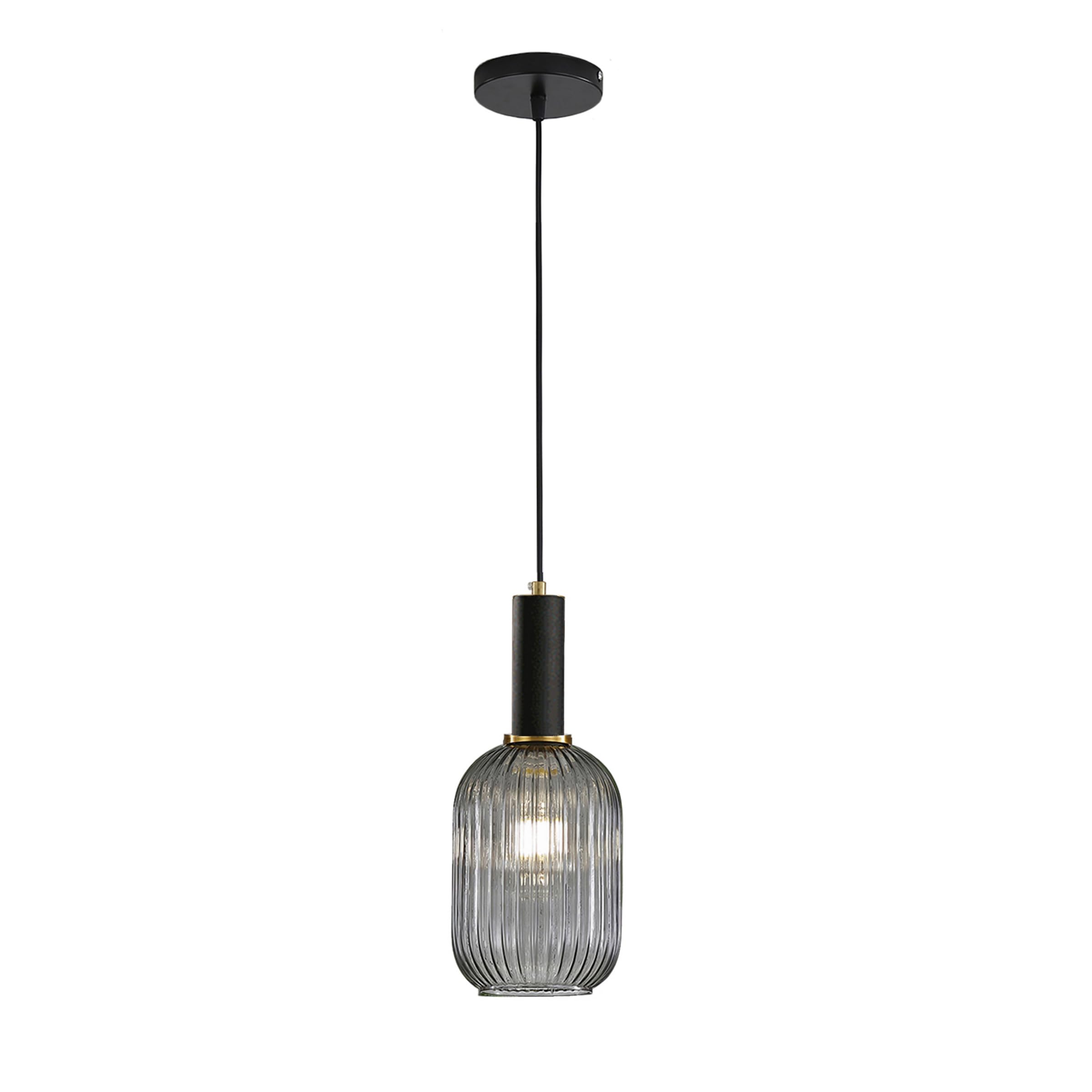 EKSED Modern Ribbed Glass Pendant Light with E27 Socket, Ceiling Hanging Light Fixture for Kitchen Island, Bedroom (Grey, 14cm)
