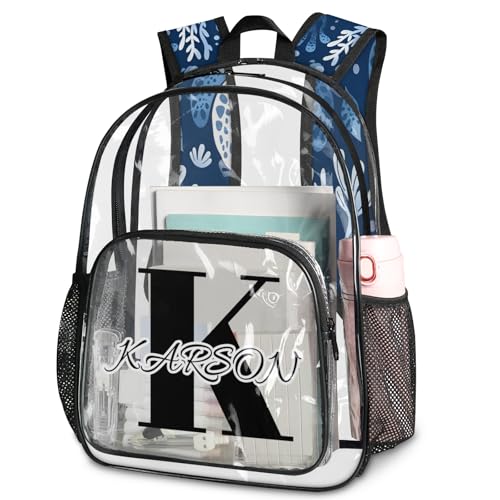 Personalized Small Clear Backpack Stadium Approved Heavy Duty PVC Plastic Custom Sea Turtle Transparent Backpacks See Through Bag with Name, Ocean Beach