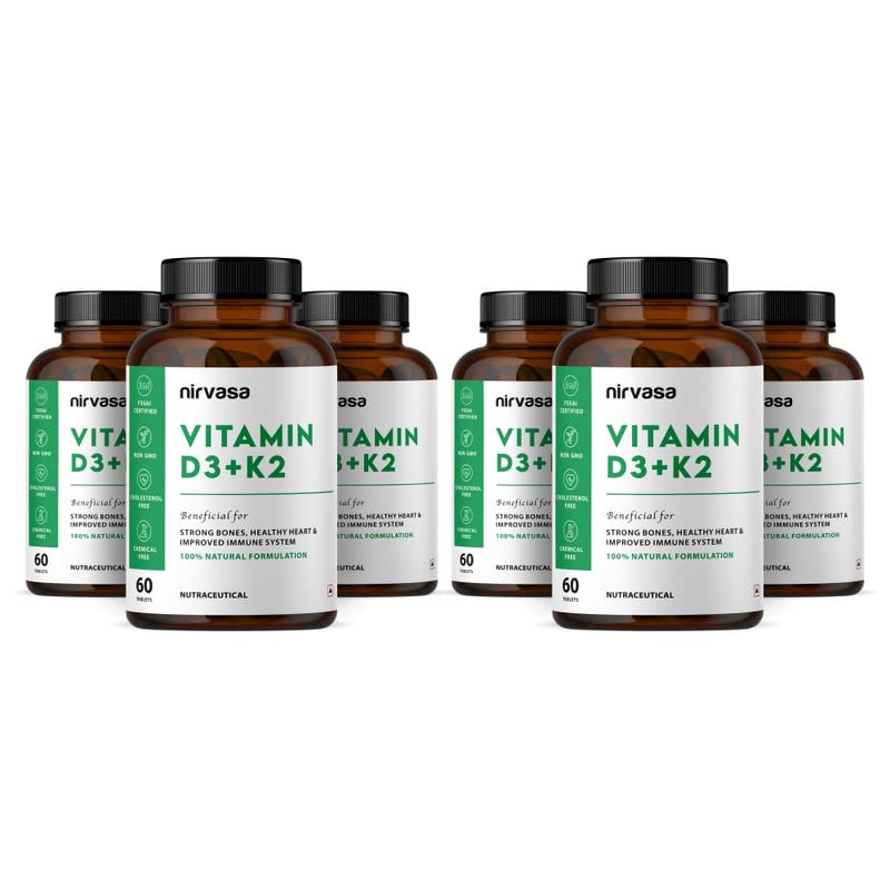 Nirvasa Vitamin D3+K2 Tablets with Calcium Carbonate for Men & Women | Improves Immunity, Supports Bone & Muscle Health, Promotes Healthy Heart | Lactose & Sugar Free - 60 Tablets X 6 (B08WHWD5HH) Amazon Price History, Amazon Price Tracker