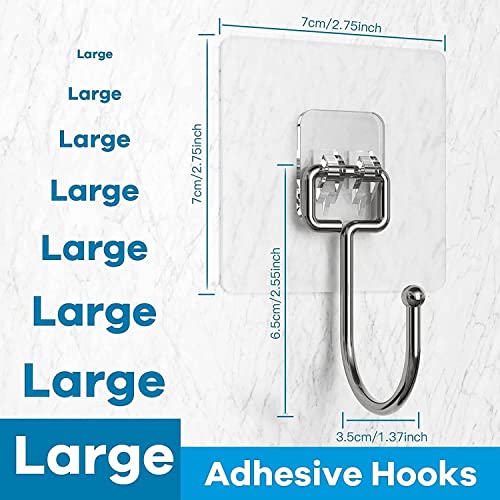 Large Adhesive Hooks for Hanging Heavy Duty Wall Hooks 22 lbs Self Adhesive Towel Hook Waterproof Transparent Hooks 10 Pack - Image 3