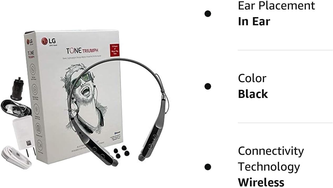 LG Tone HBS-510 Triumph Black - Bluetooth Wireless Stereo Headset 510 with 1.2Amp Quick Wall/Car Charger (US Retail Packing Kit)