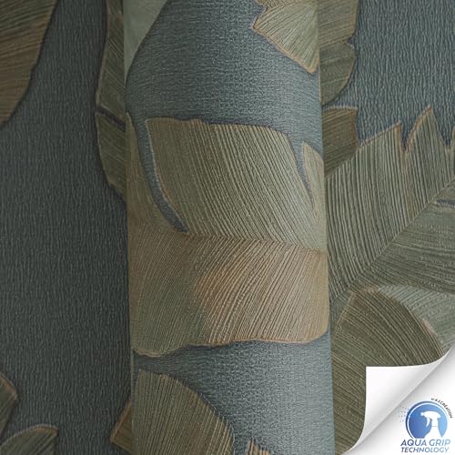 Livingwalls Wallpaper DESIGNDROP, precovered Botanical Non-Woven Wallpaper in Green, Blue, 10,05m x 0,53m - Image 3