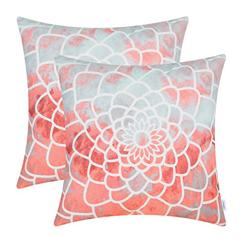 Pack Of 2 Calitime Cozy Fleece Throw Pillow Cases Covers For Couch Bed Sofa Manual Hand Painted Print Colorful Dahlia Compass 20 X 20 Inches Coral Pink #TOP3
