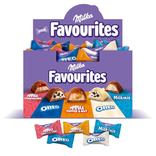 MILKA Favourites - Assortiment de Chocolats 108 Chocolats Individuels - 5 Recettes : MMMAX Cheesecake, Oreo Lait, MMMAX Caramel et Noisette, Oreo blanc,...