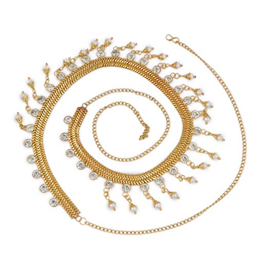 Gold Plated Kamarband For Women - Waist Hip Belt With Crystal Stone & Pearl Work