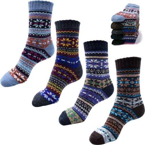 NetroxSocks® 4 Paar gemusterte Wintersocken | warme und weiche Weihnachtssocken | kuschelige flauschige Kuschelsocken Winter Weihnachten Socken für Herren und Damen (36-42, 4x gemustert) Cover