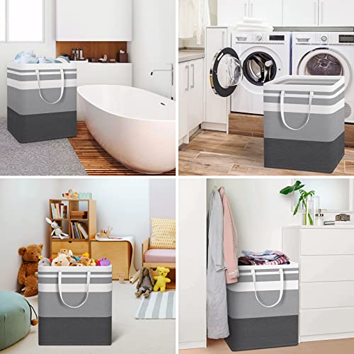 HomeHacks Laundry Basket,100L Each Waterproof, Freestanding Laundry Hamper, Collapsible Tall Clothes Hamper with Extended Handles for Clothes Toys in The Dorm and Family, 2-Pack Gradient Grey