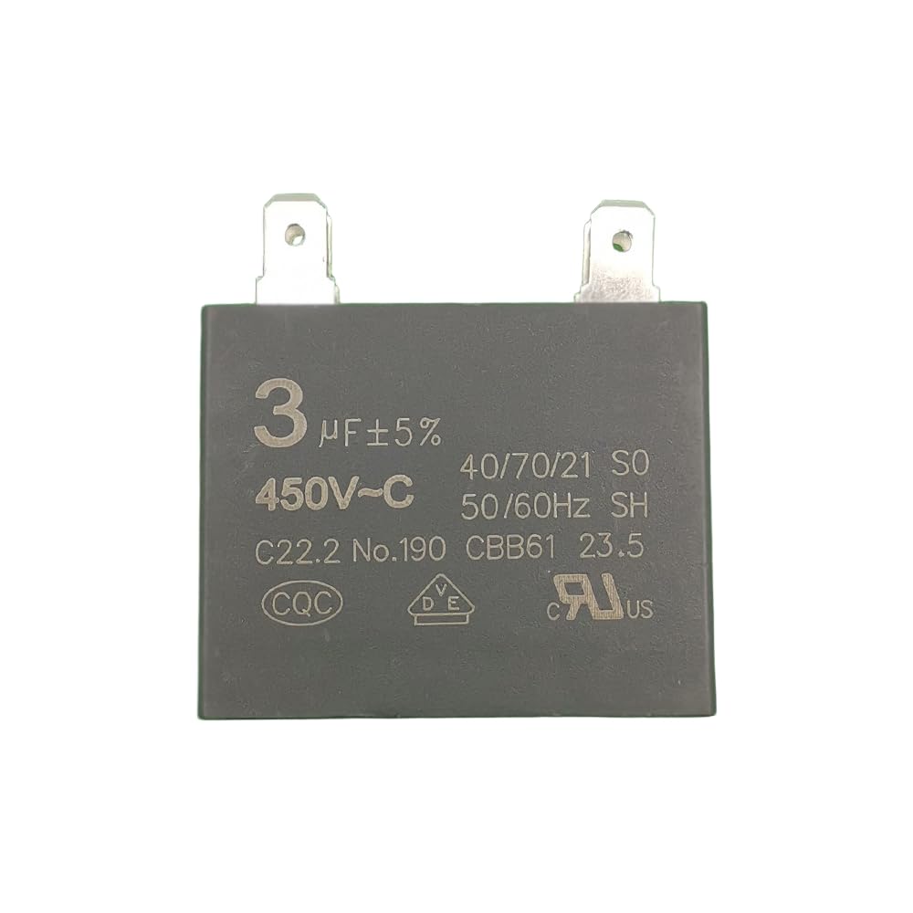 Fan Motor Capacitor 3 mfd, 3uF 450VAC, CBB61, 4-Terminal (Pack of 1)